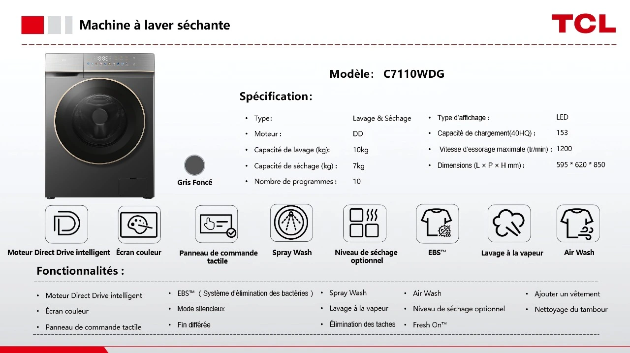 Lave-linge TCL C7110WDG
