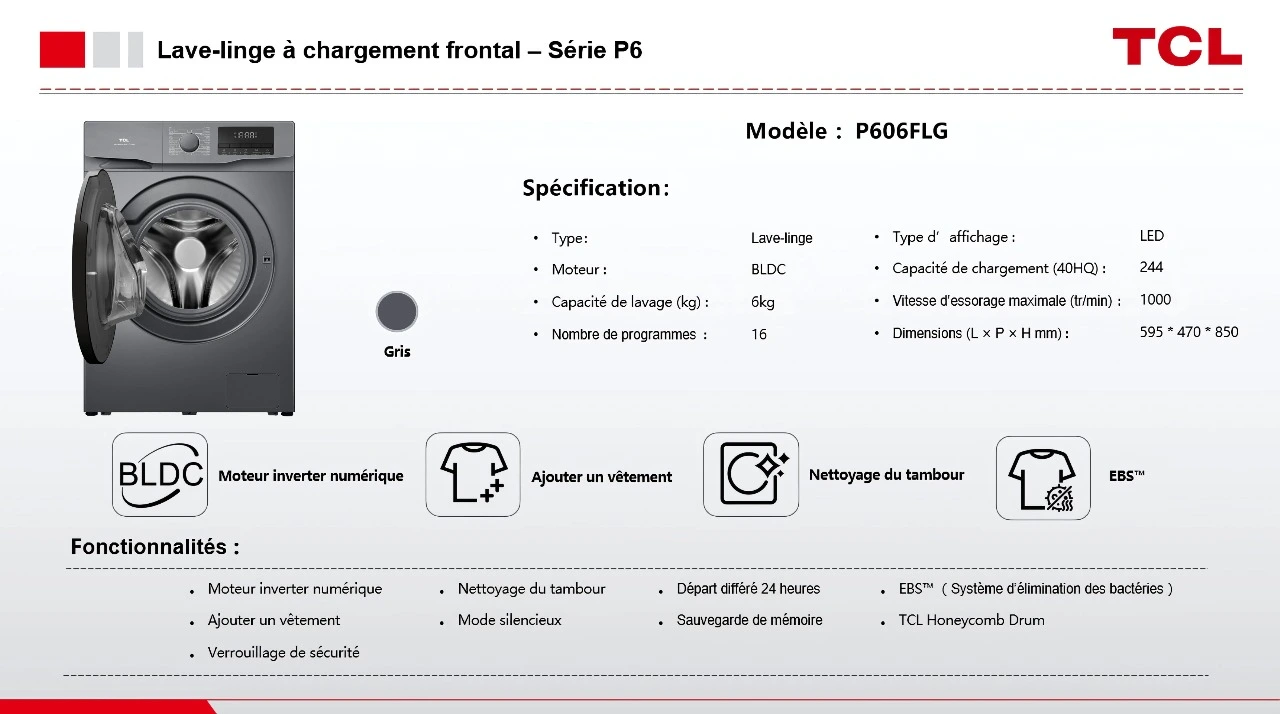 Capacité 6Kg lave-linge TCL
