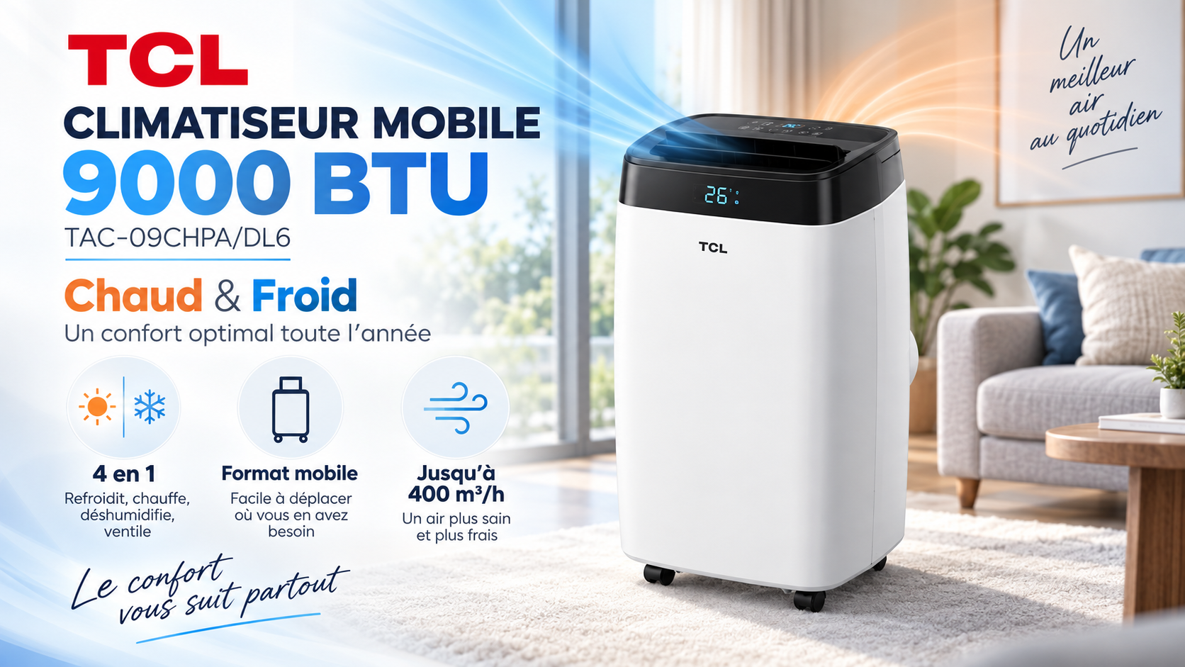 Climatiseur Mobile TCL 9000 BTU TAC-09CHPA/DL6
