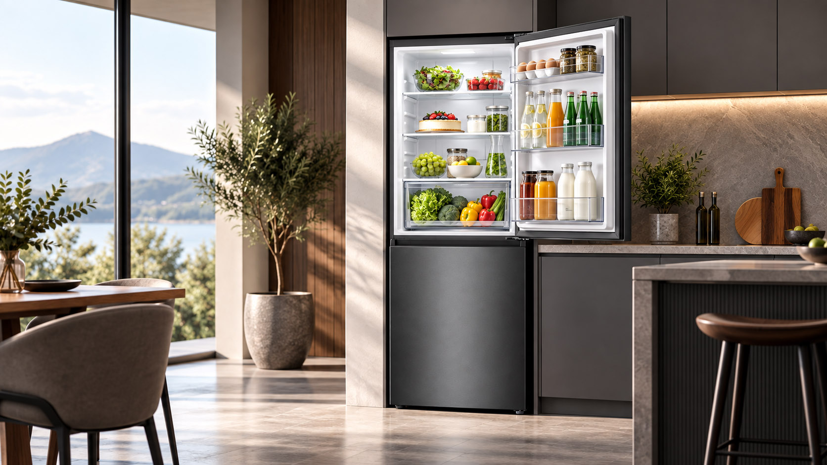 REFRIGERATEUR TCL COMBINE NOIR INOX P521BFBN(384L)NETTE – Image 3