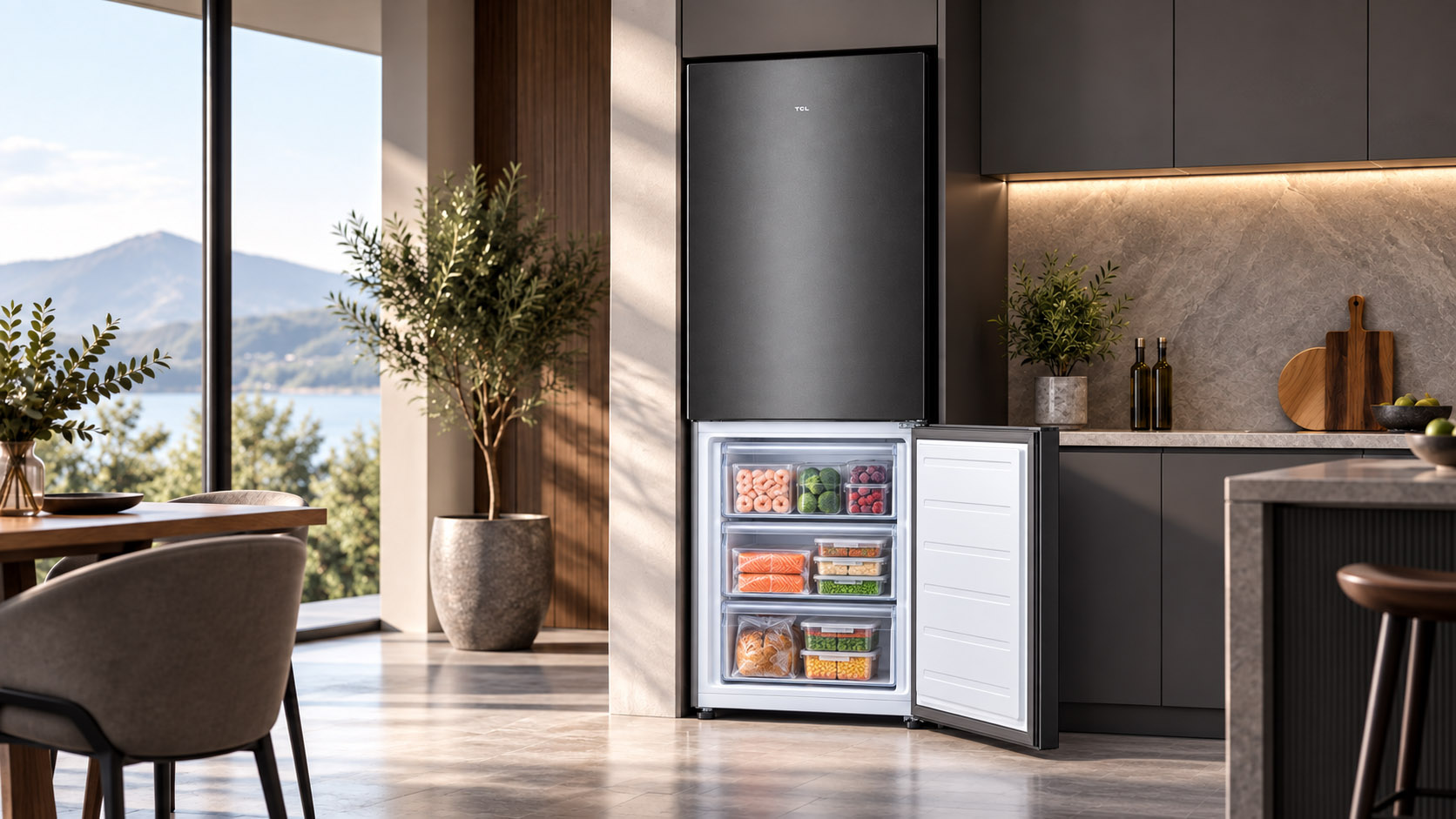 REFRIGERATEUR TCL COMBINE NOIR INOX P521BFBN(384L)NETTE – Image 2
